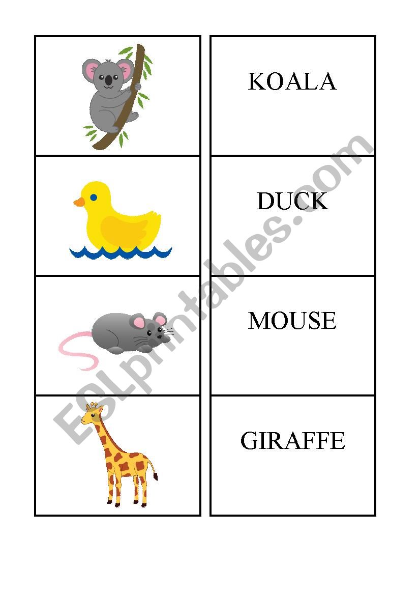 Animals memory game worksheet