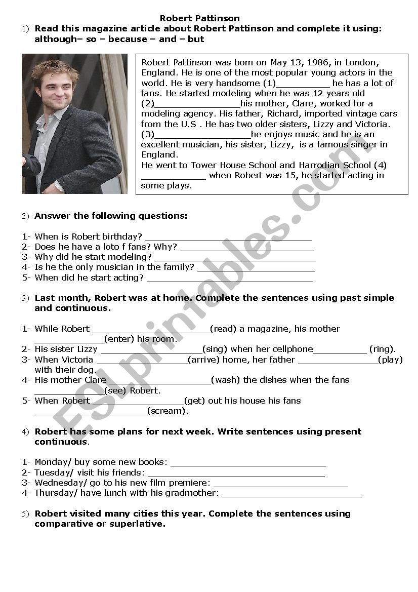 Robert Pattinson worksheet
