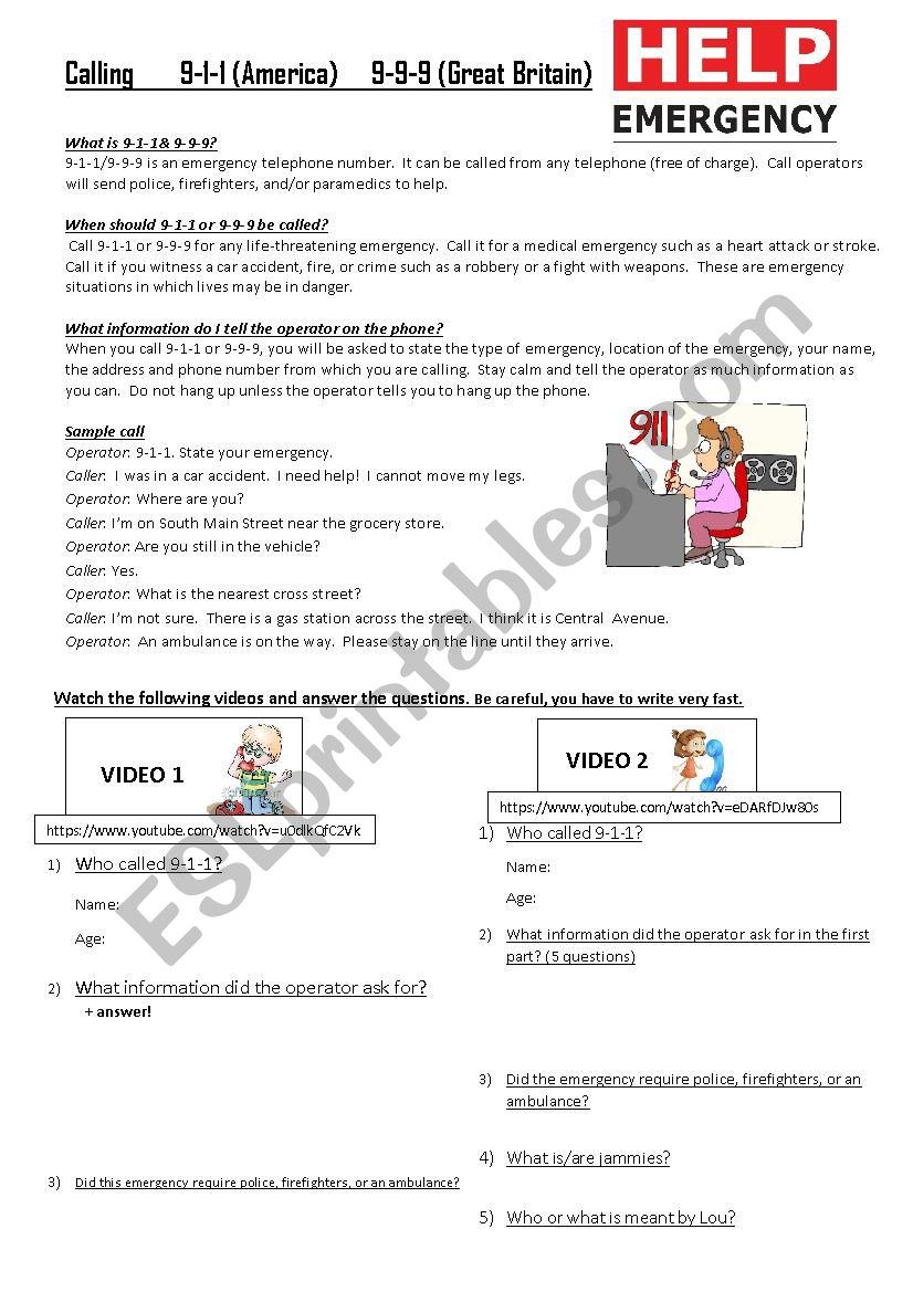 Emergency call worksheet