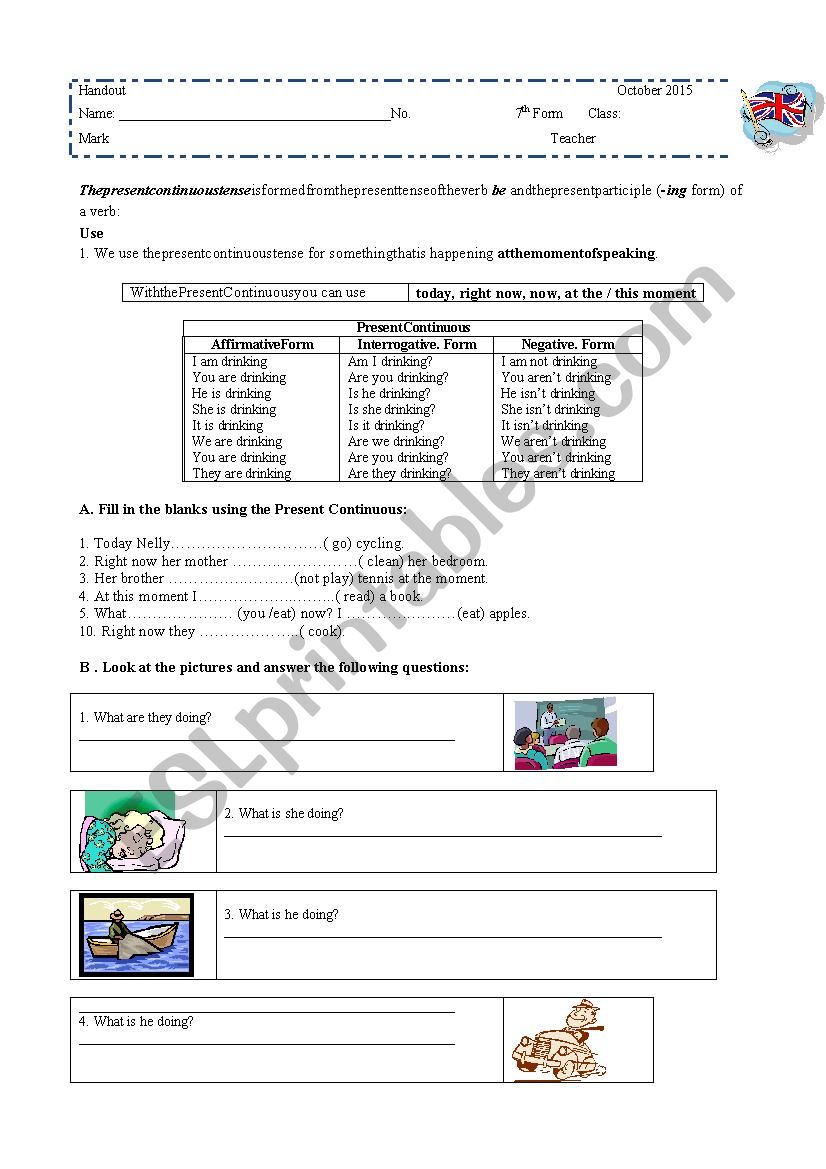 The Present Continuous Tense worksheet