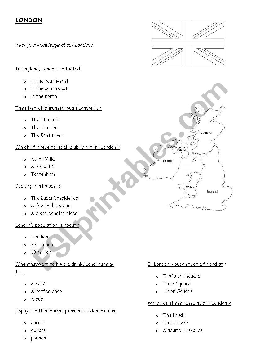 A presentation of London worksheet