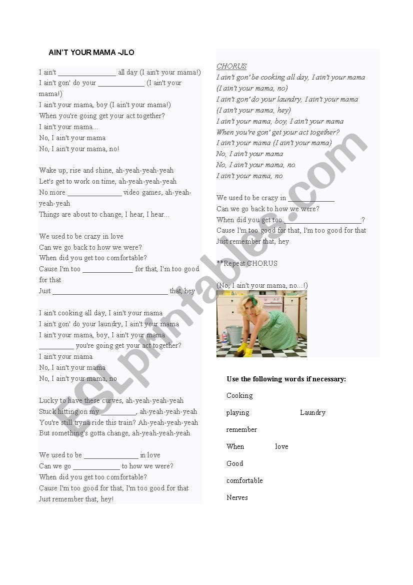 Song: I aint your mamma worksheet