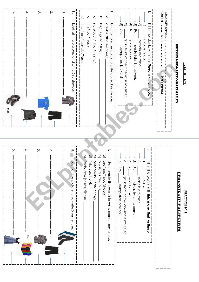 DEMONSTRATIVE ADJECTIVES worksheet