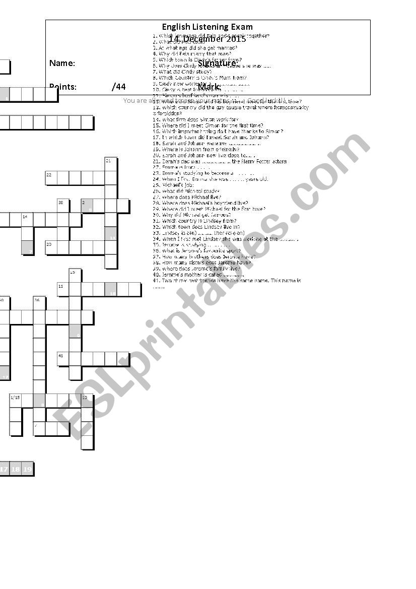 Visual Listening Exam worksheet