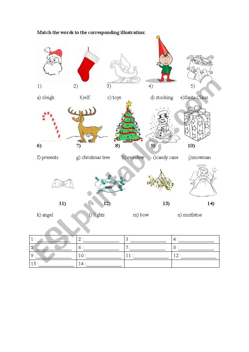 Christmas vocabulary worksheet