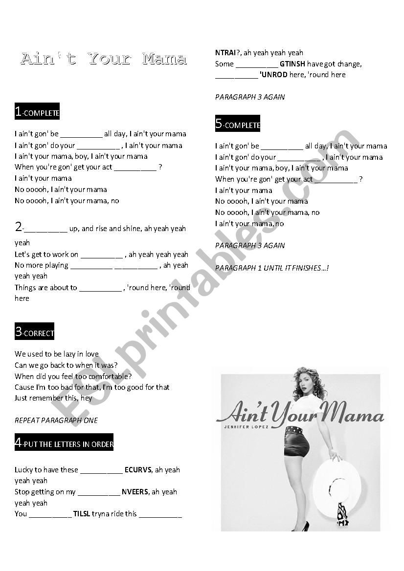 Aint Your Mama worksheet