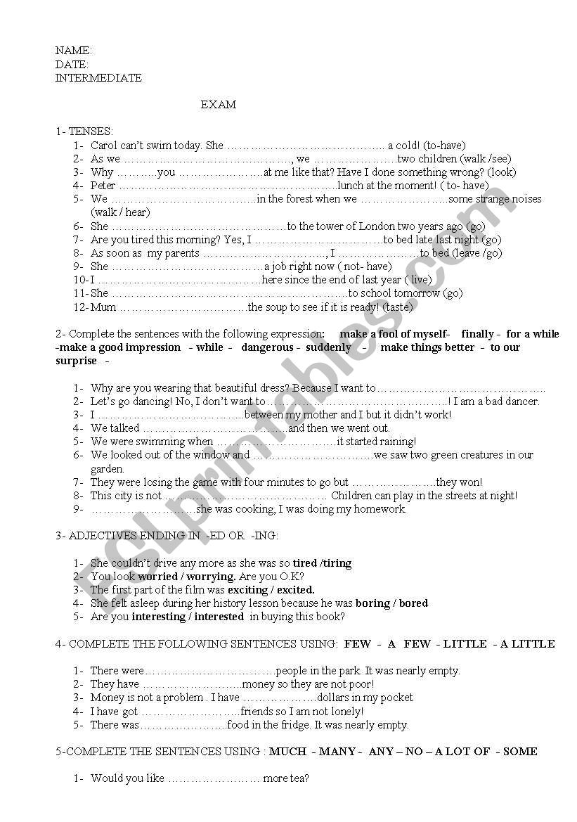EXAM!!!!  worksheet
