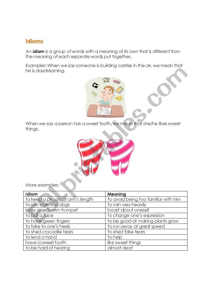 idioms worksheet idioms worksheet
