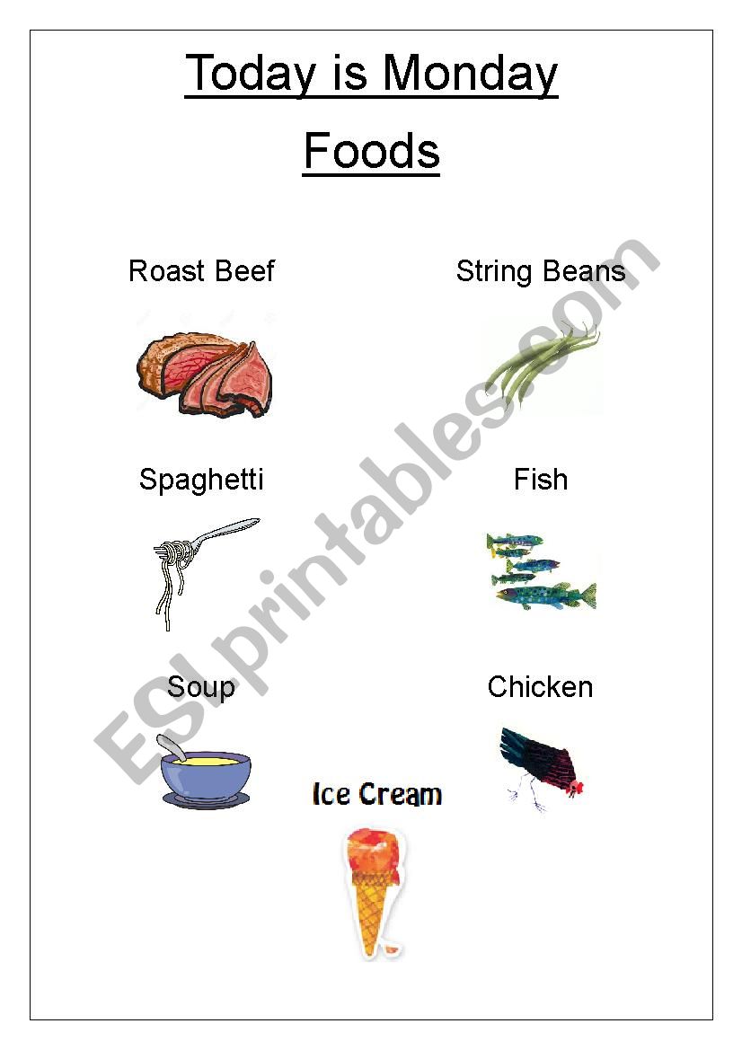 Today is Monday foods vocabulary