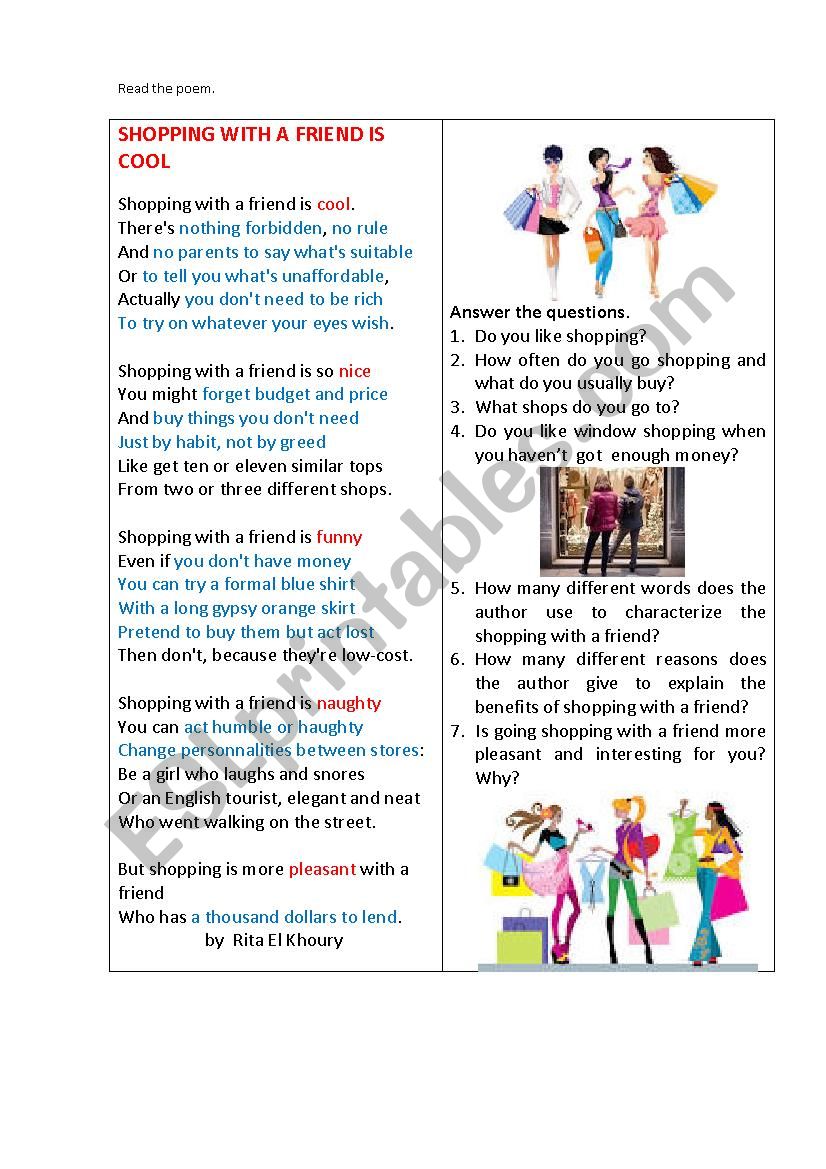 SHOPPING WITH A FRIEND worksheet