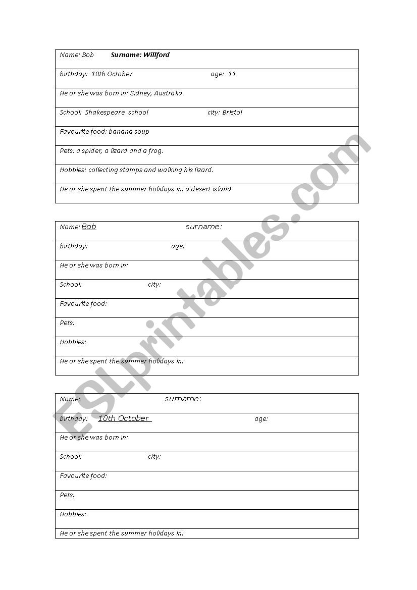 information gap worksheet