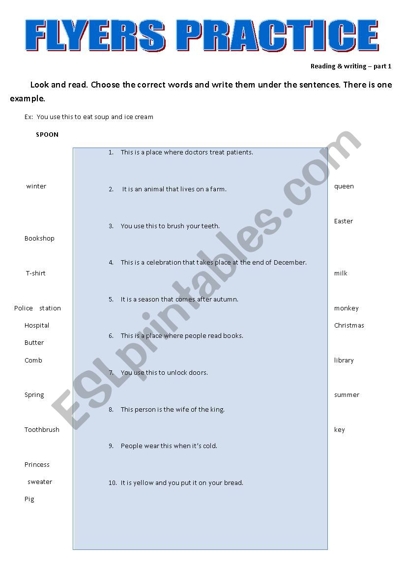 Flyers practice  worksheet