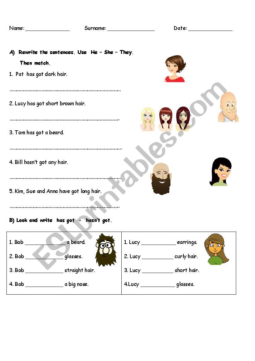 Different people worksheet