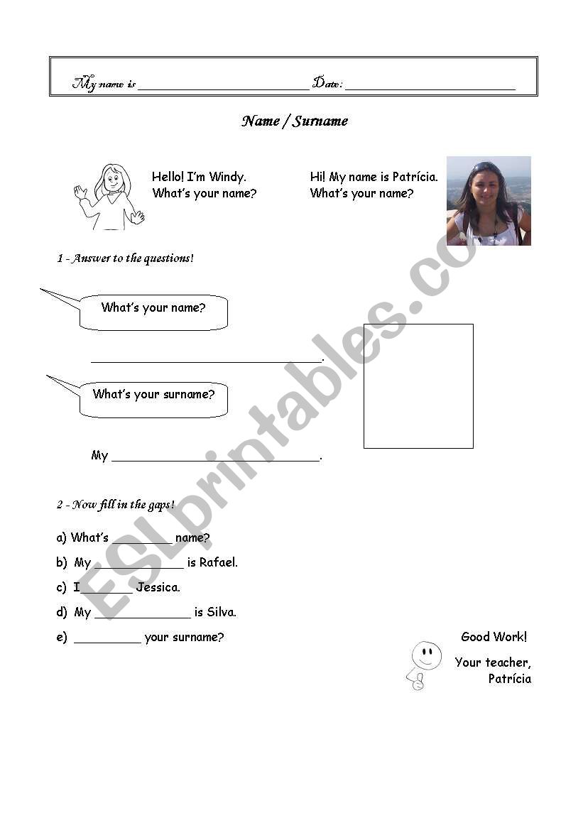 Name and surname worksheet