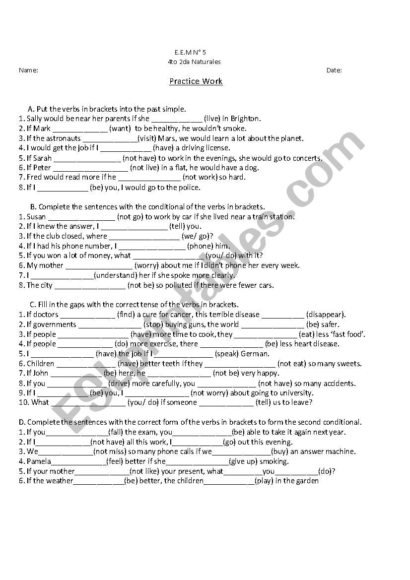 revision test worksheet