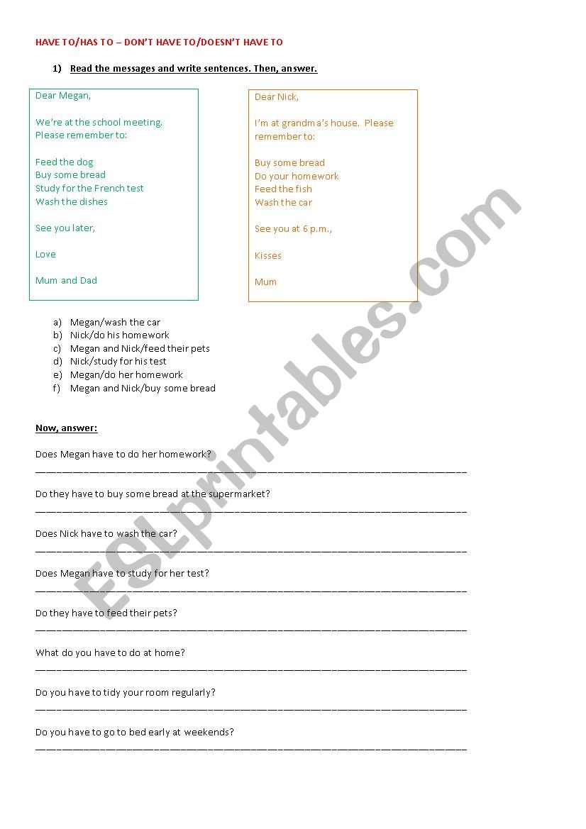 Have to Don´t have to worksheet