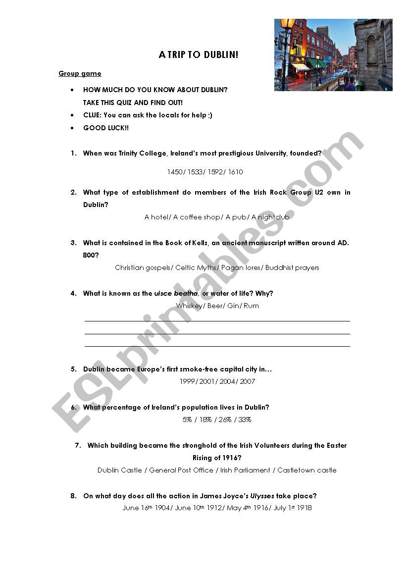 A trip to Dublin worksheet