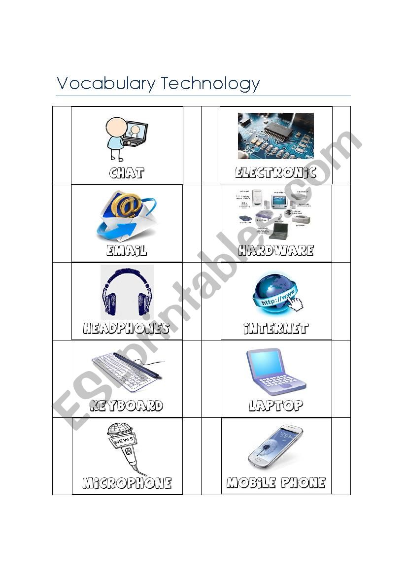 Vocabulary Technology worksheet