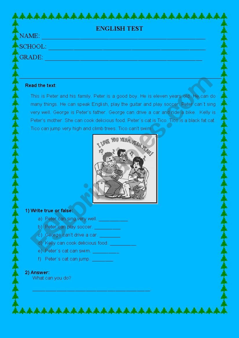 Test - elementary students worksheet