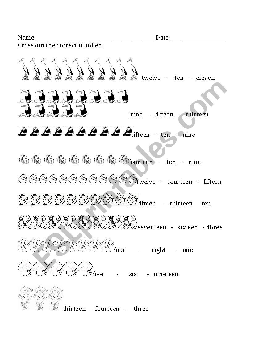 NumberWordsTo16 worksheet