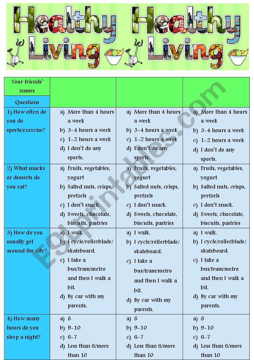 Healthy lifestyle questionnaire