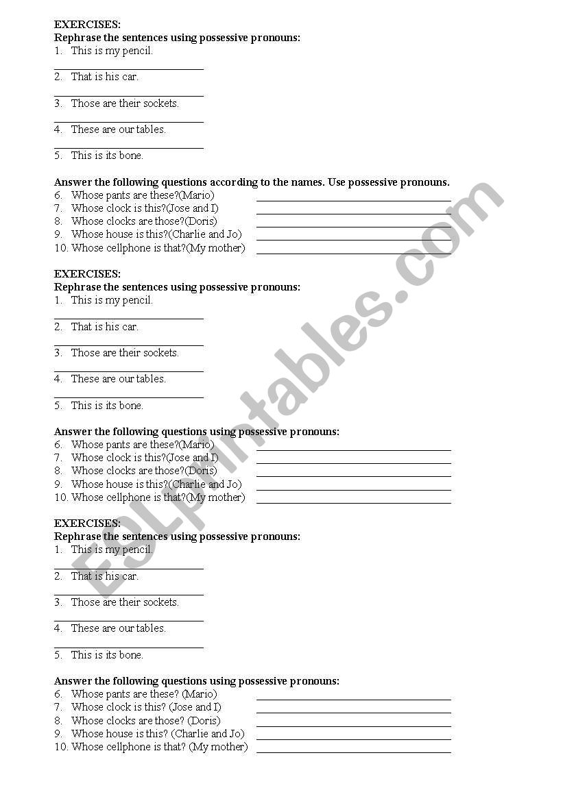 Possessive Pronouns worksheet