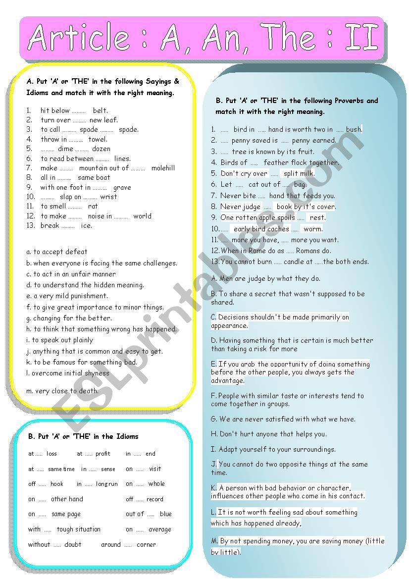 Article : A, An, The II worksheet