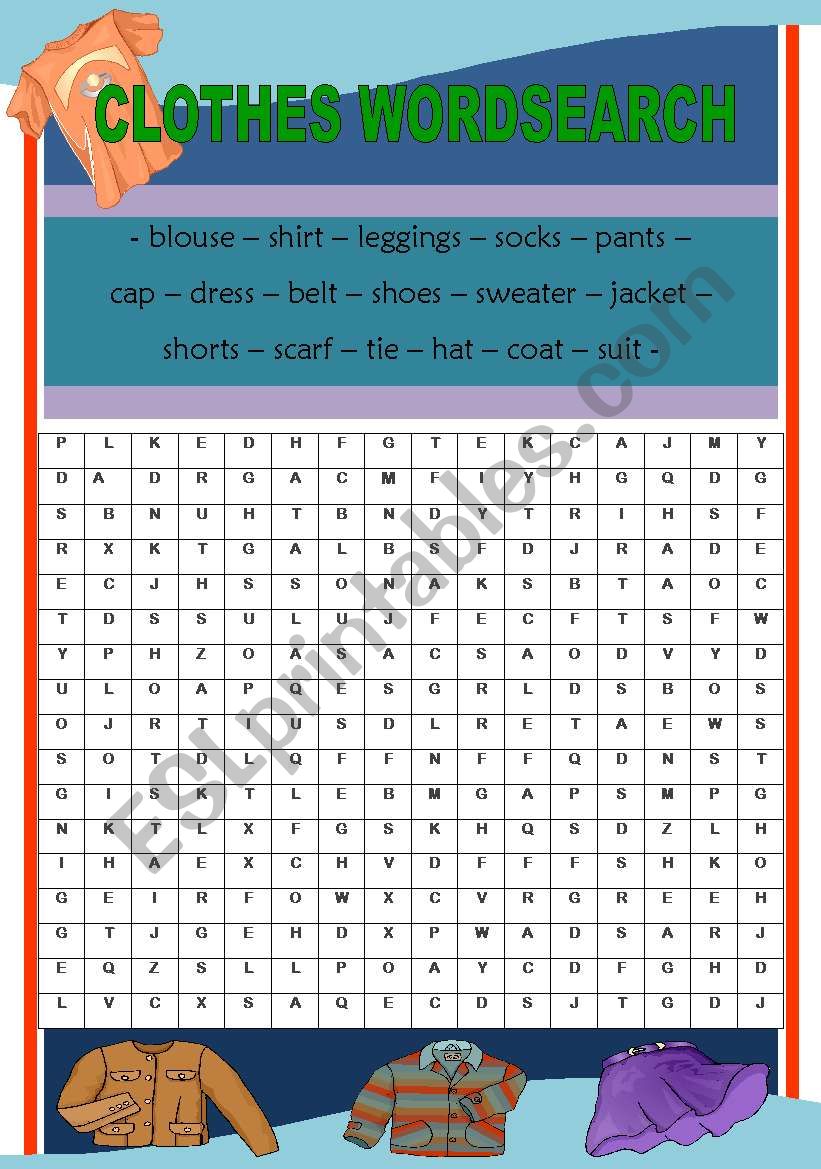 CLOTHING  WORDSEARCH worksheet