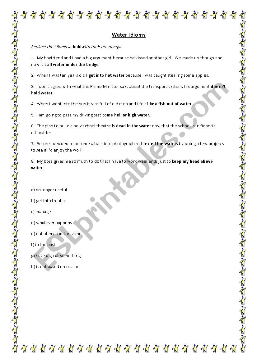 Water Idioms worksheet