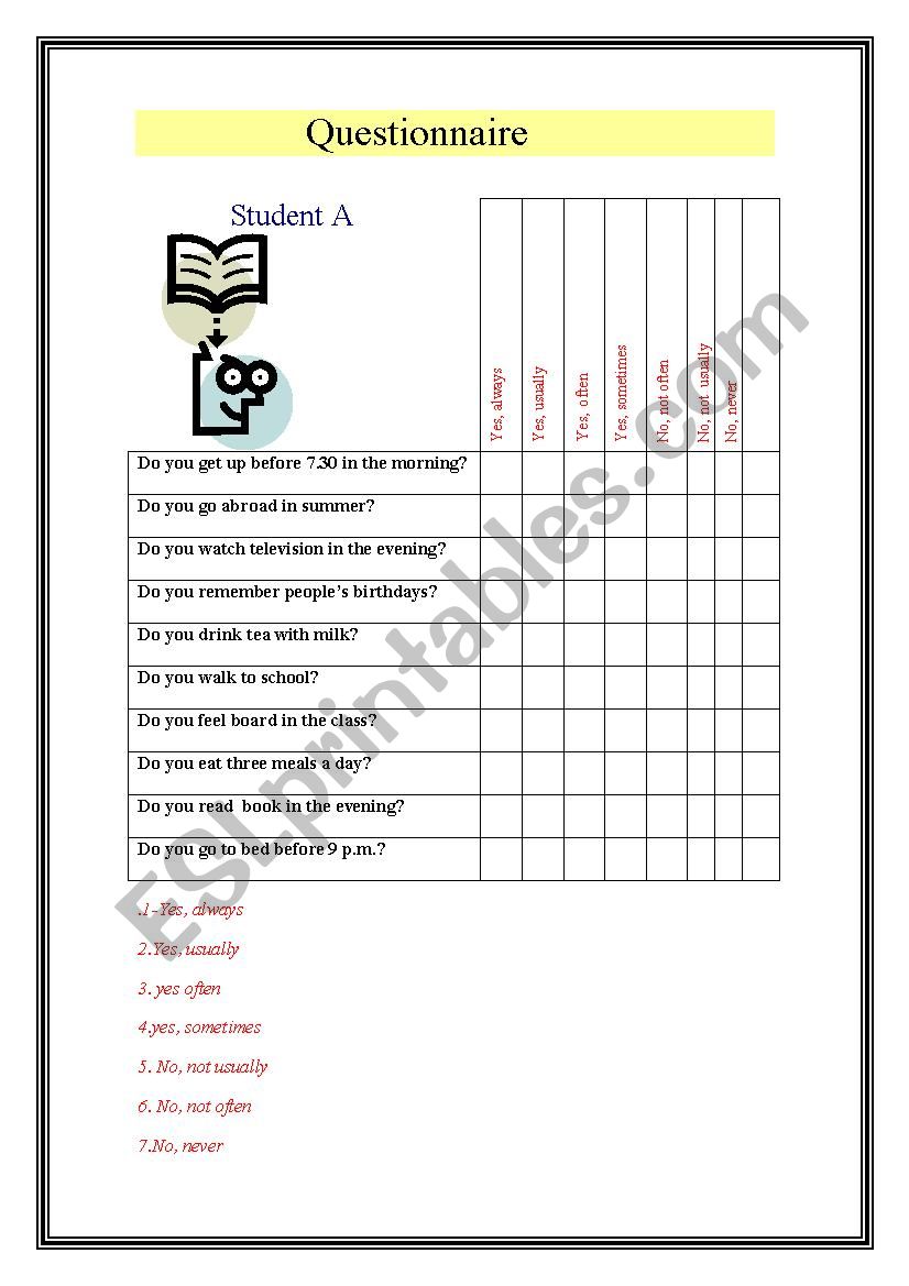Adverb of Frequency and routines - Pair work