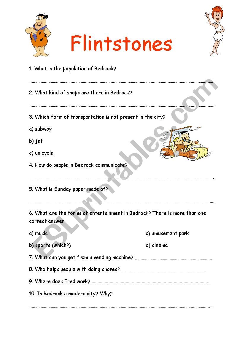 Flintstones- a worksheet based on video