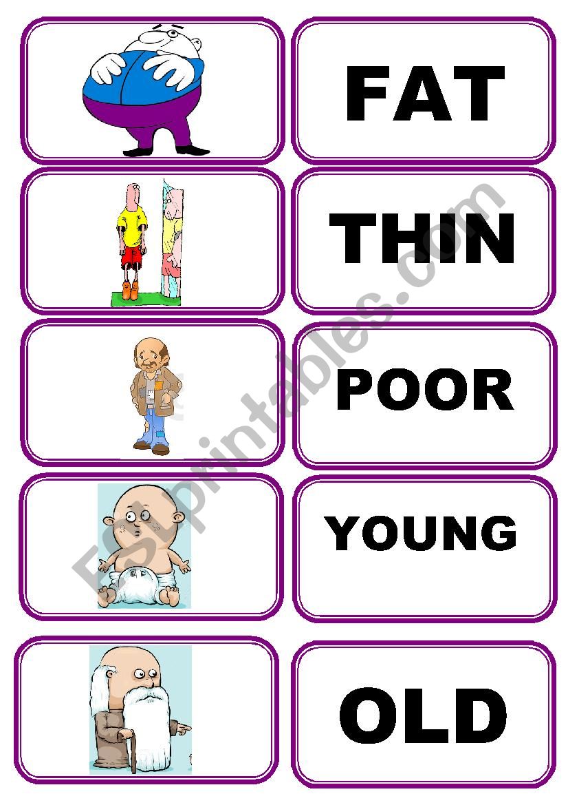 Memory Game Adjective 1/2 worksheet