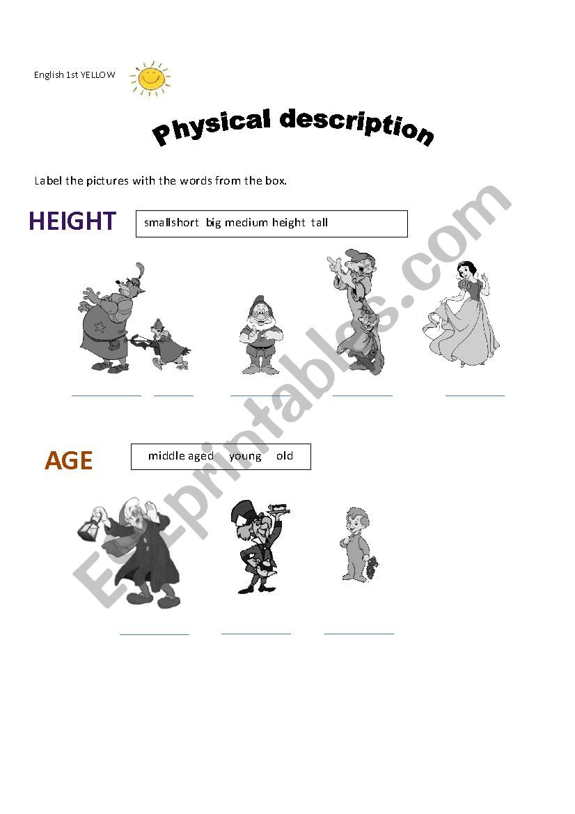 Physical Descriptions - Disney characters