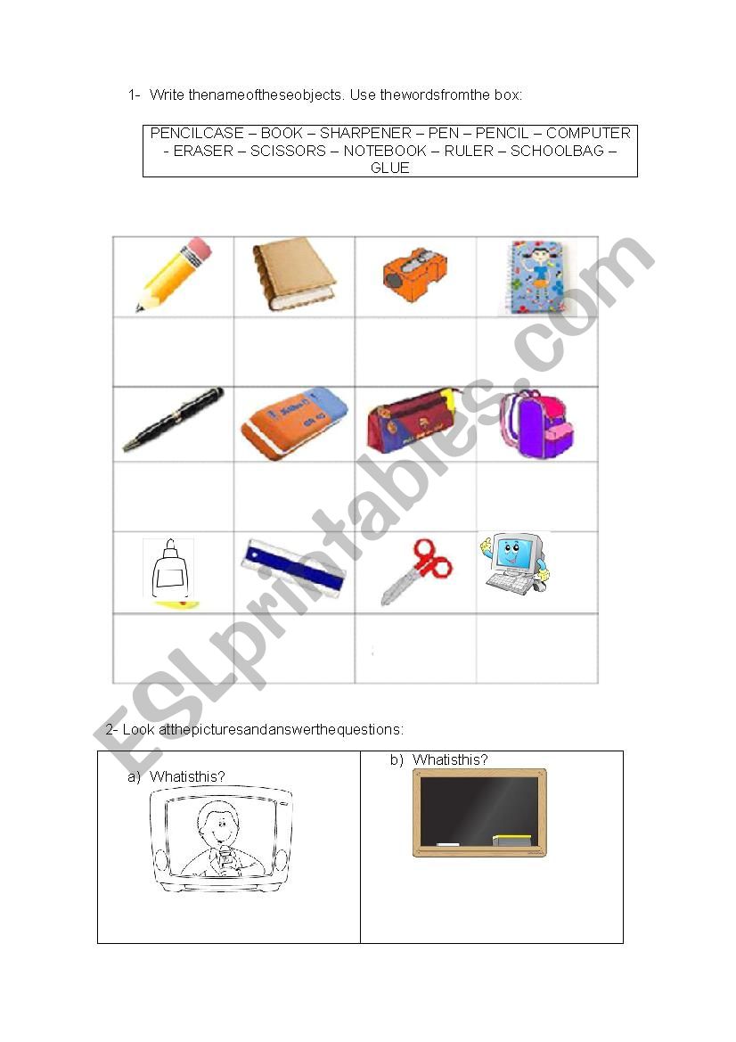 School objects, demonstratives and colors