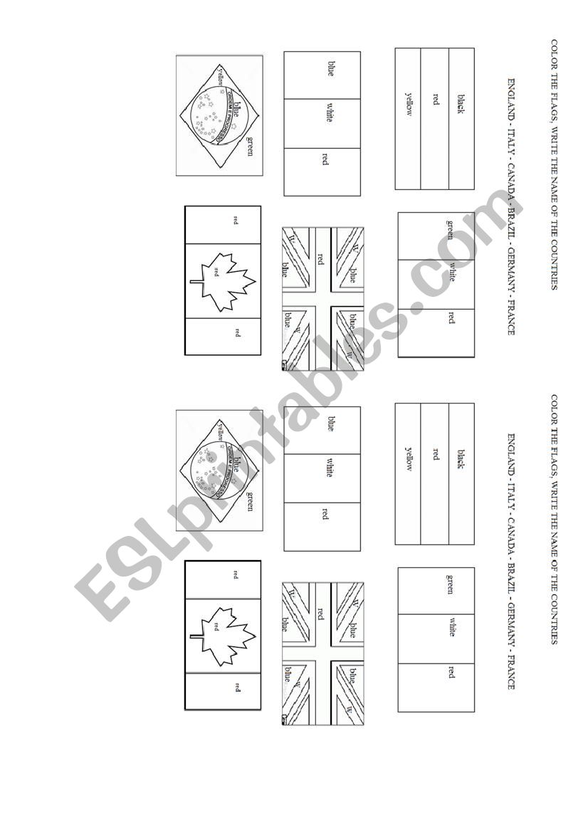 Countries, Flags and Colors worksheet