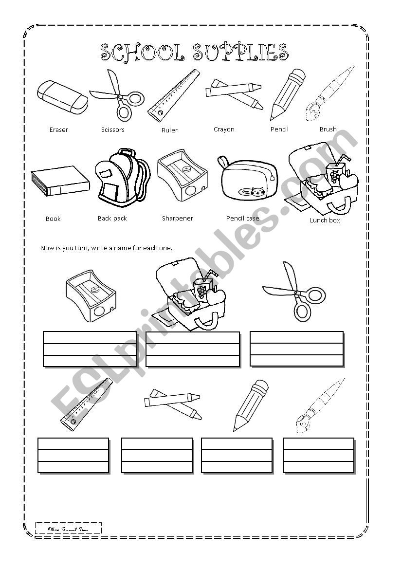 School supplies worksheet