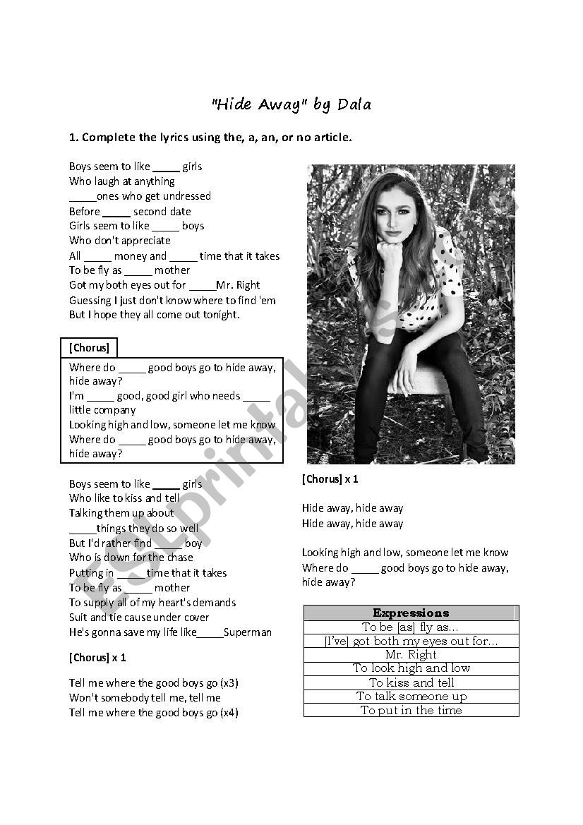 Hide Away Music Lesson worksheet