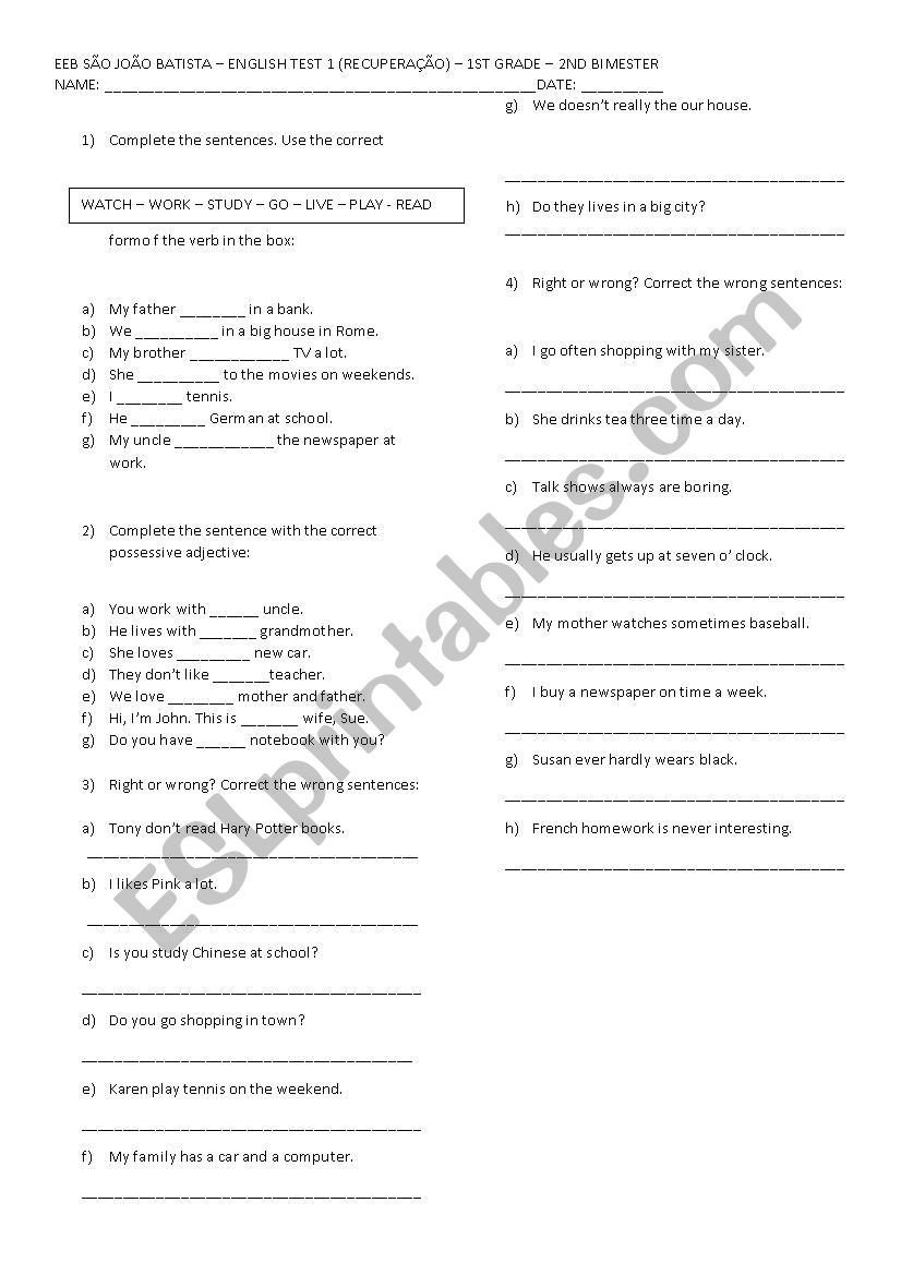 Simple Present worksheet