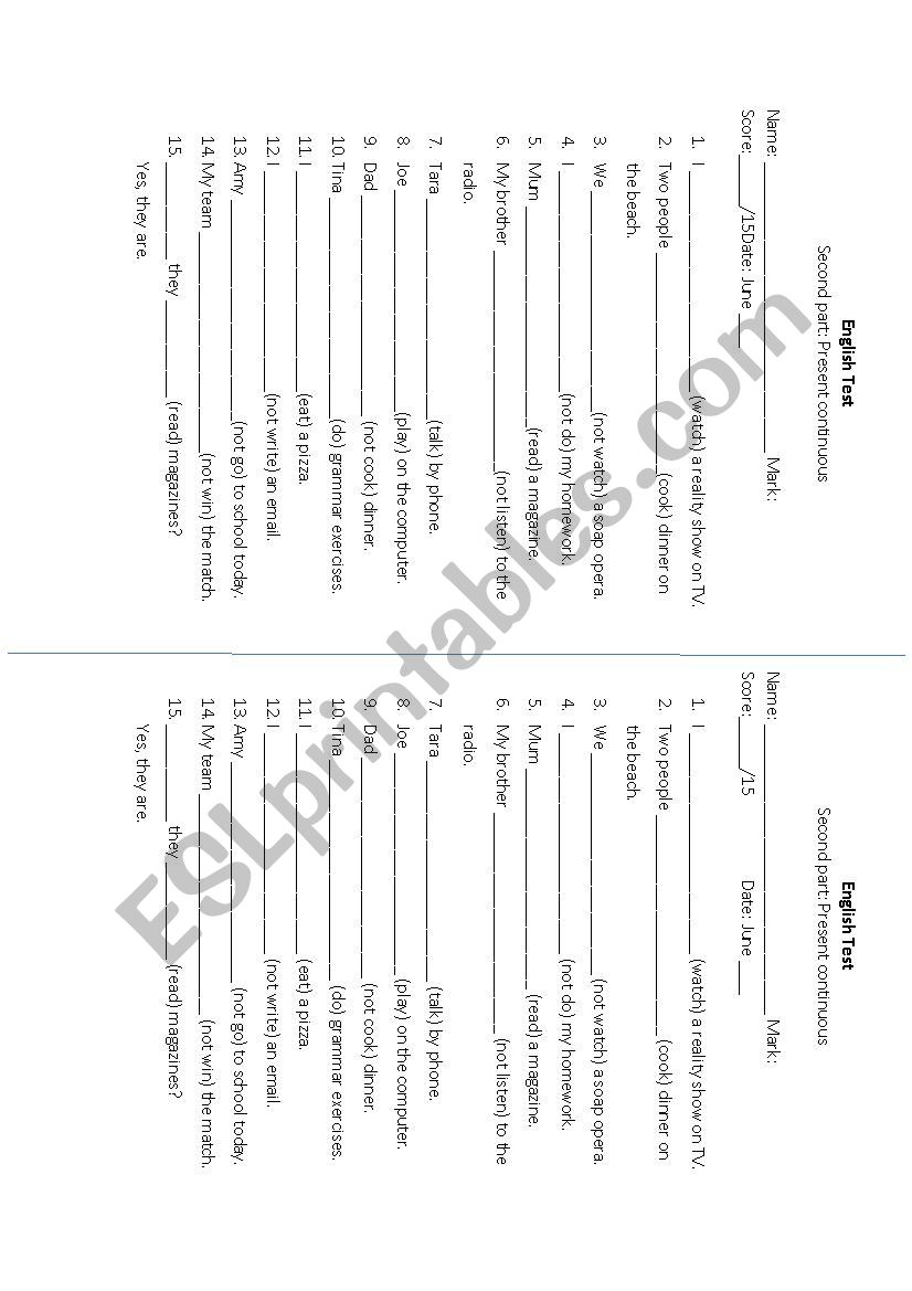 Present continous worksheet