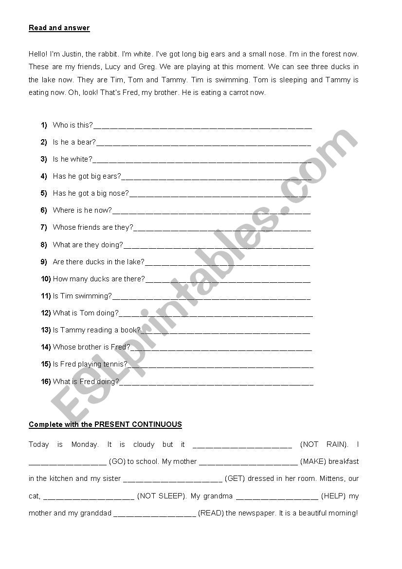 PRESENT CONTINUOUS READING COMPREHESION ANSWER