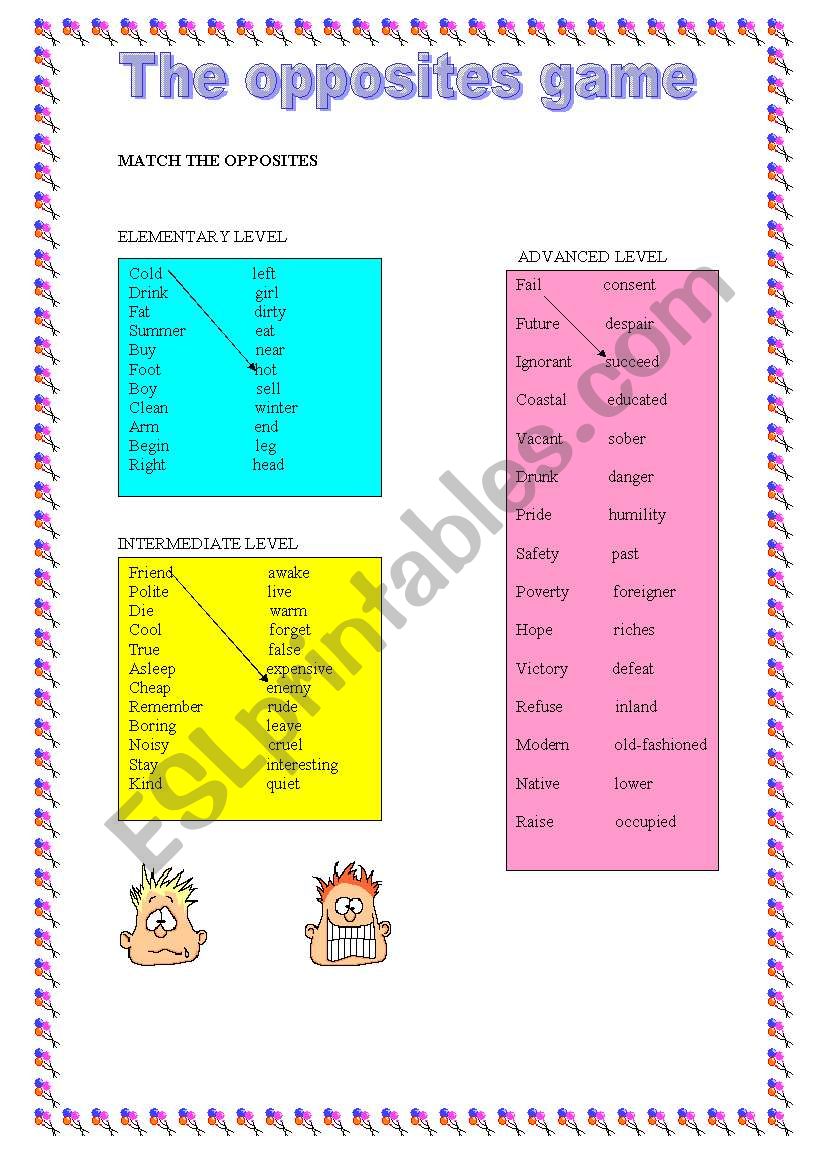 THE OPPOSITES GAME worksheet