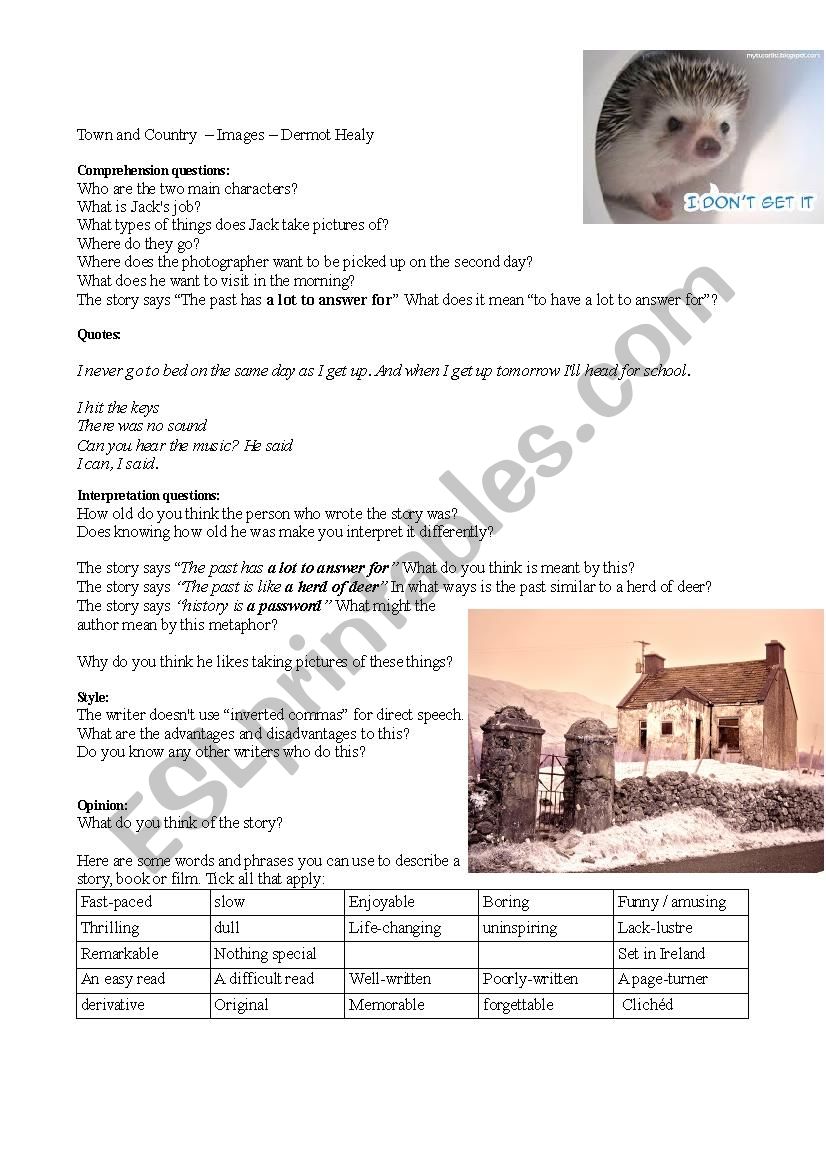 Images - Dermot Healy worksheet