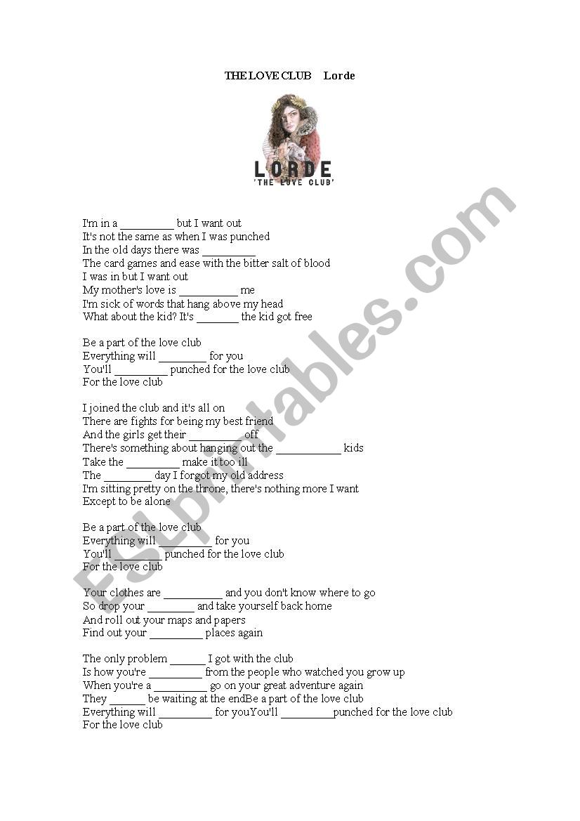 THE LOVE CLUB - LORDE worksheet