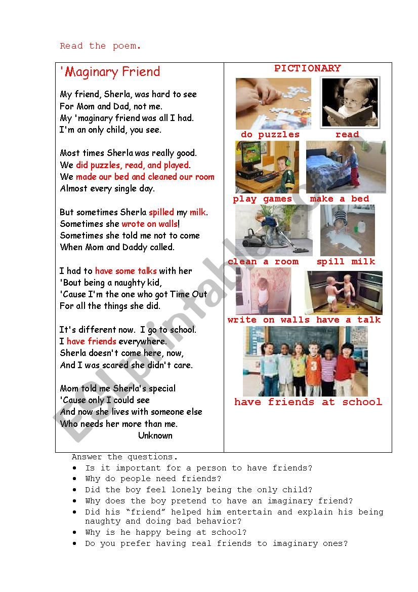 Â´MAGINARY FRIEND (a poem + questions)