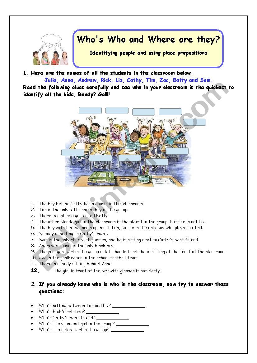 Whos Who and Where are they? worksheet