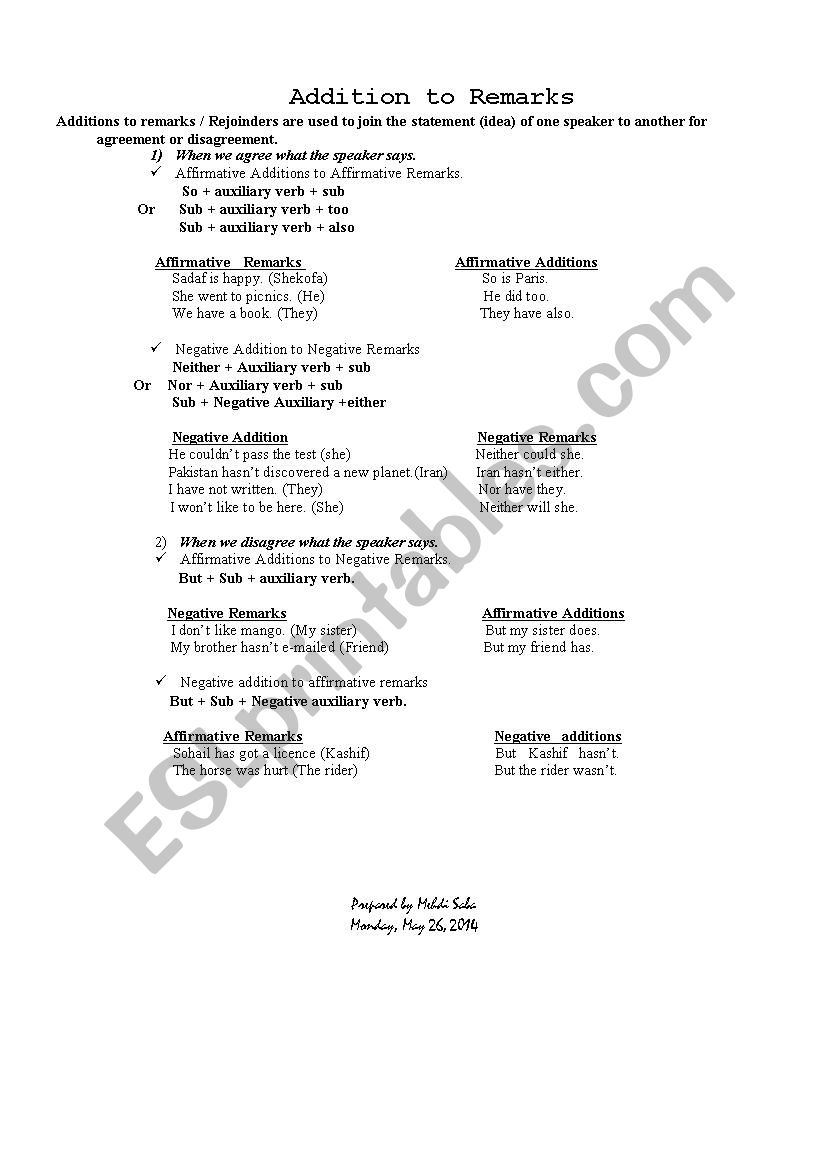 Rejoinder  worksheet