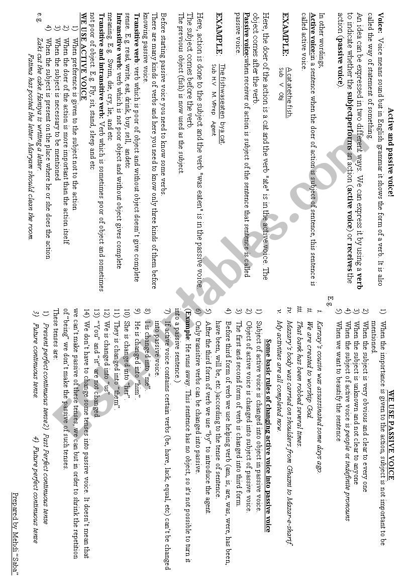 Active and passive voice worksheet