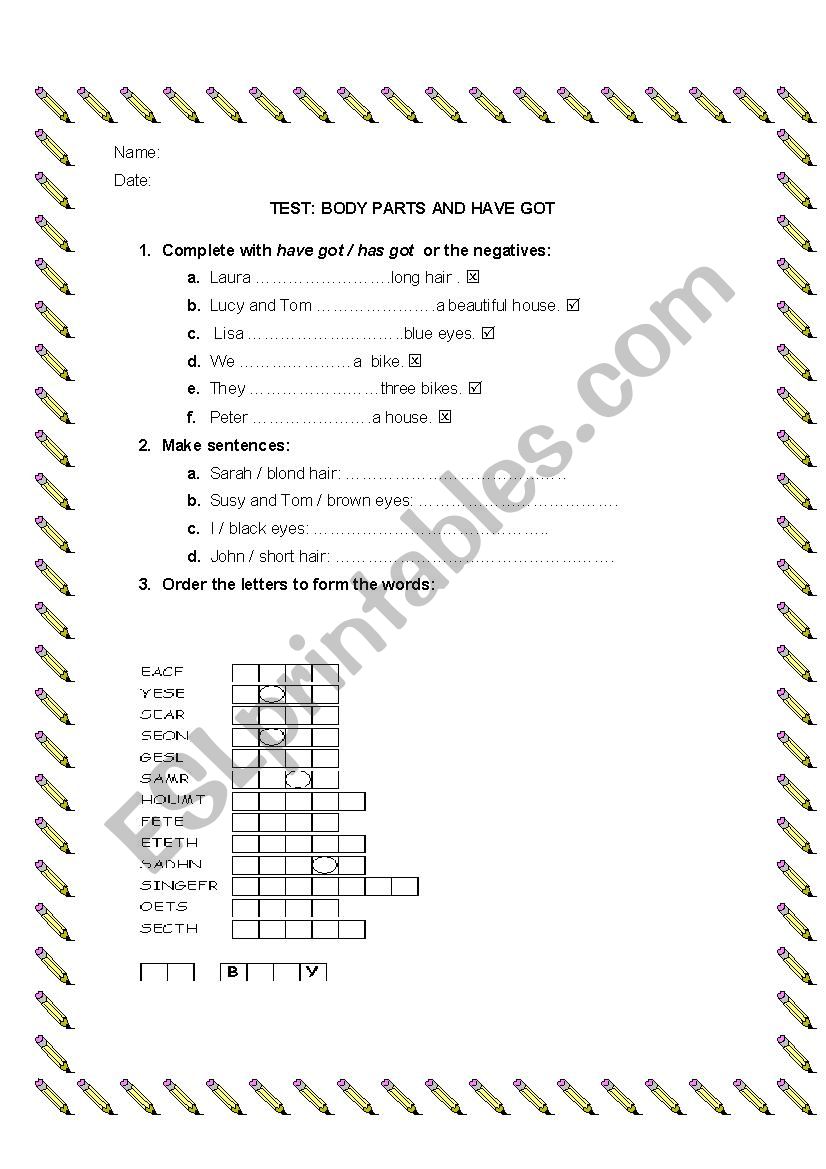 Body parts and Have got worksheet