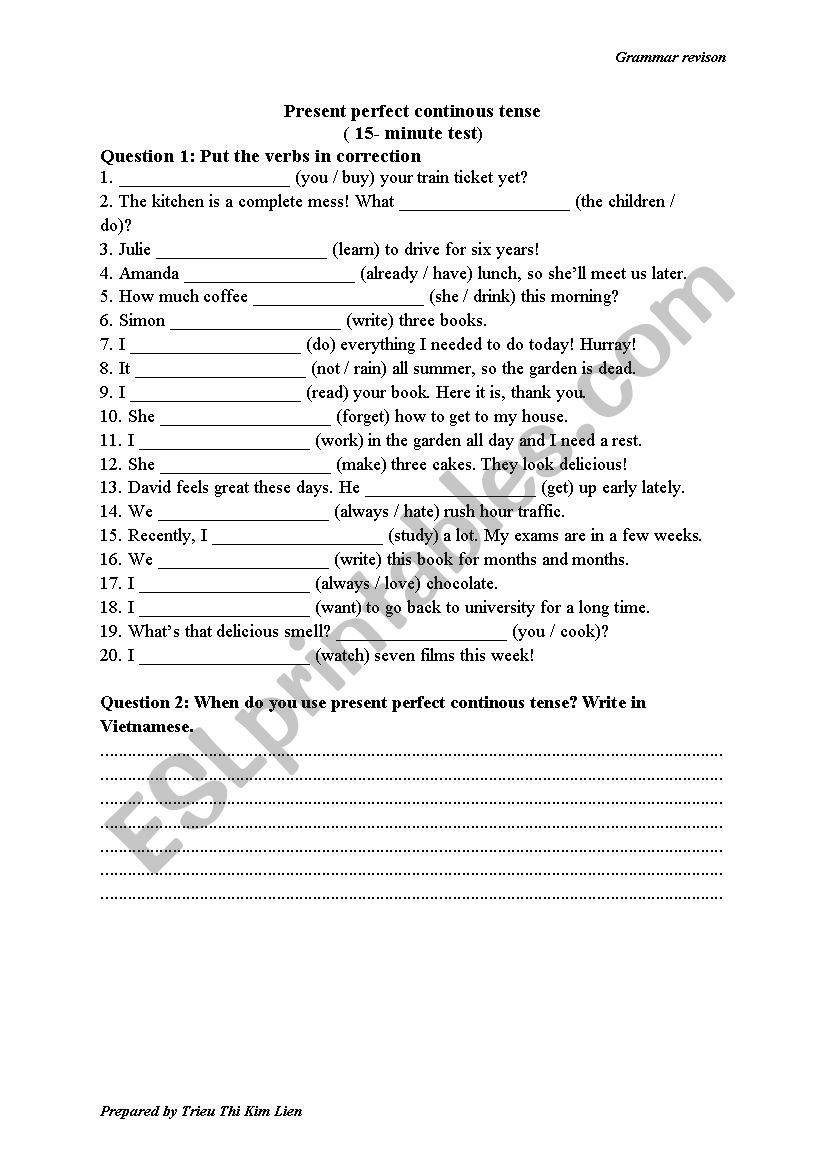 Present perfect continuous tense