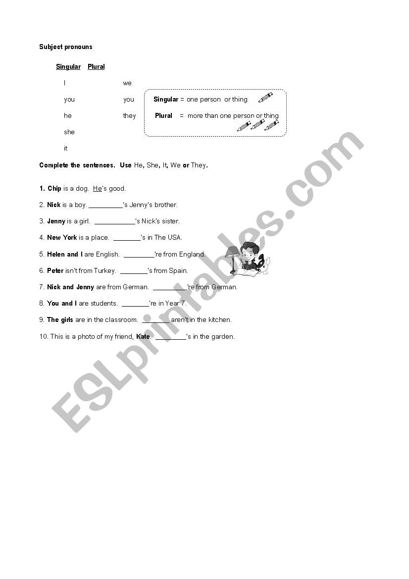 Subject Pronouns worksheet
